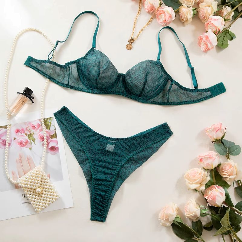 Sheer Mesh Bra - طقم ملابس داخلية نسائية من قطعتين،