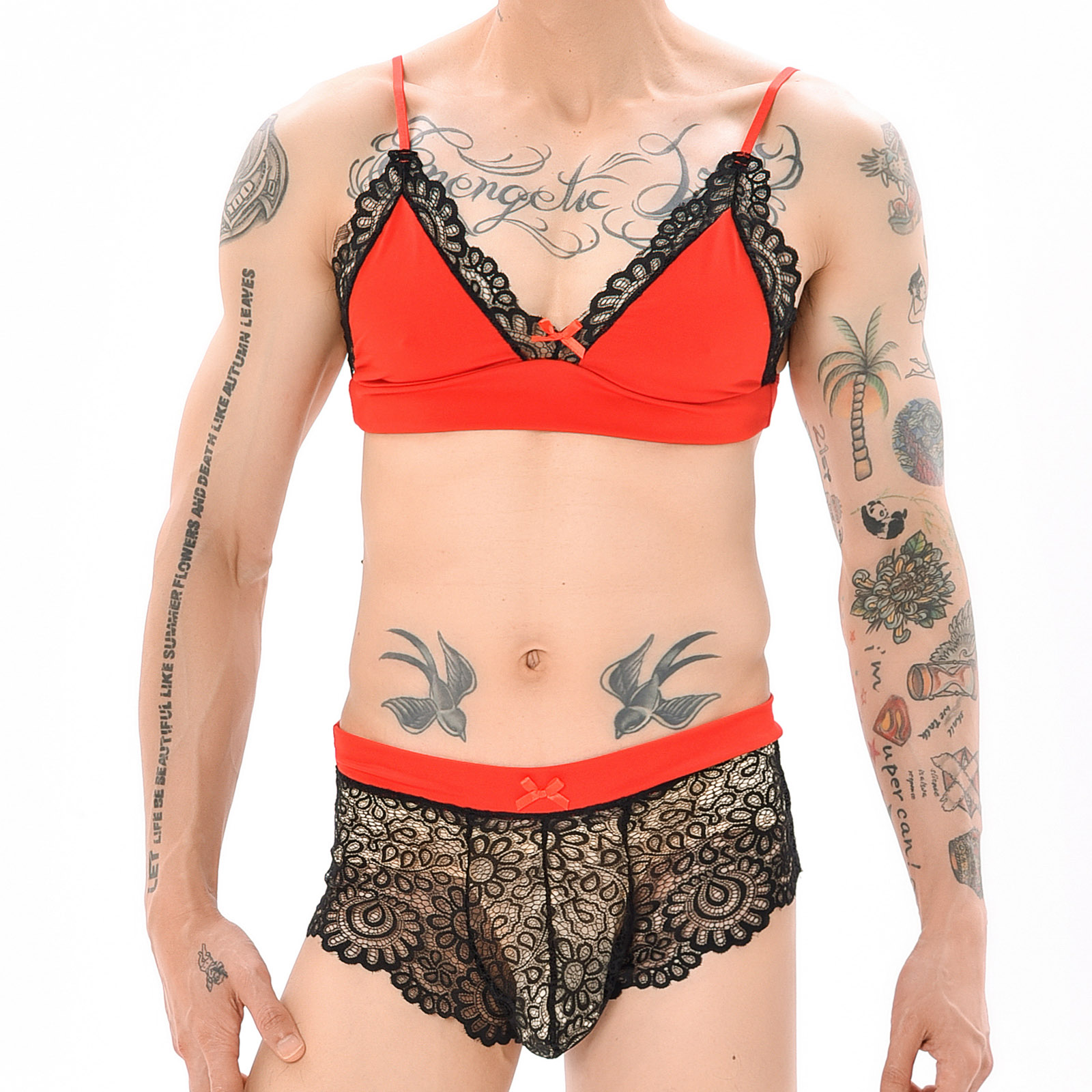 Sheer Mesh Bra - طقم لانجري رجالي مثير للتنكر، ملابس